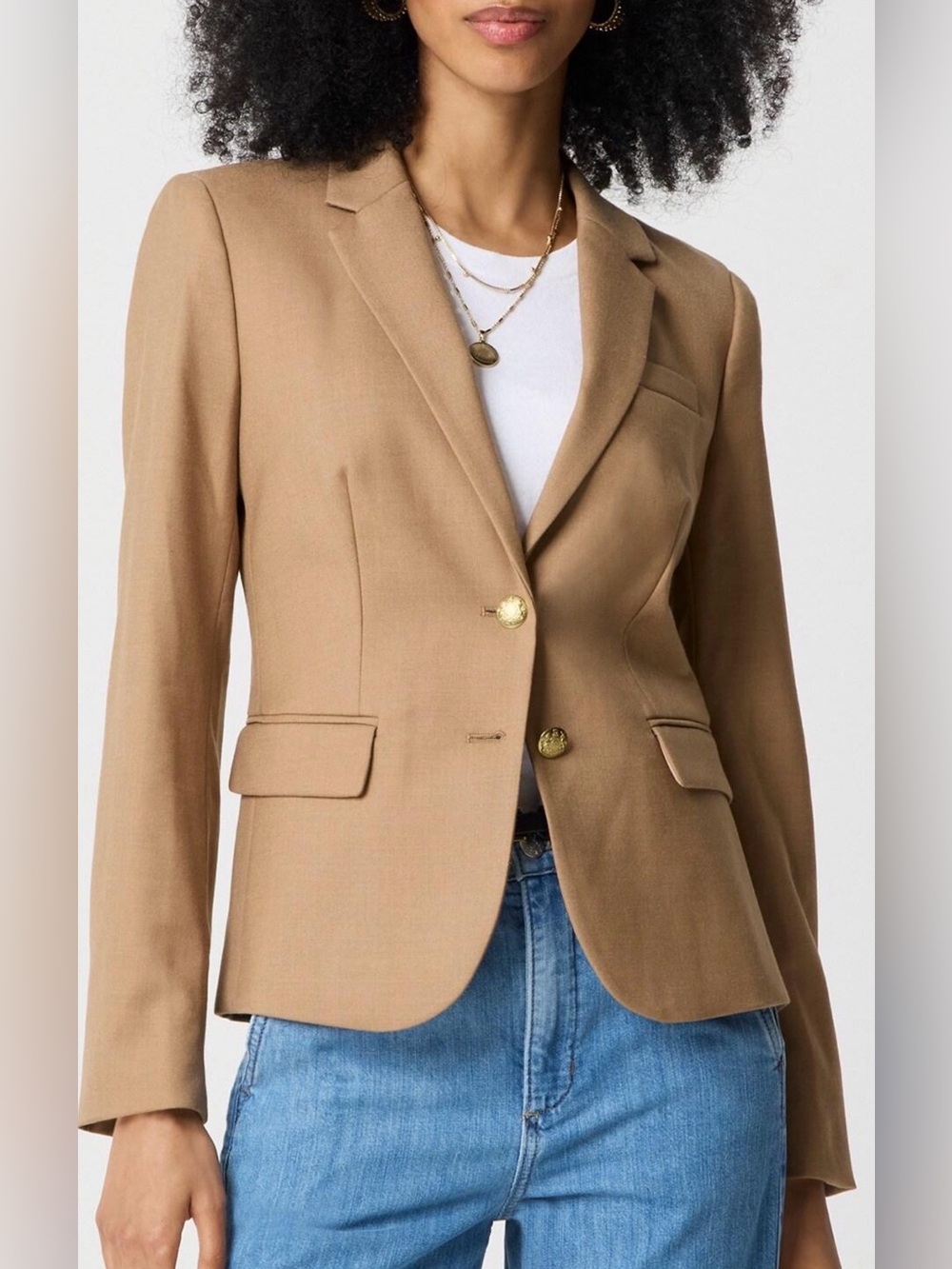 J.Crew Schoolboy Blazer Camel Wool Crest Buttons Preppy Equestrian 0 NWOT